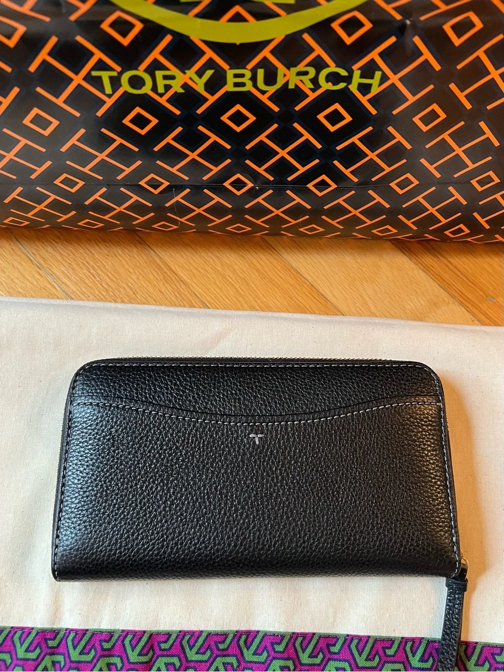 Tory Burch Black Pebbled Leather Satchel Crossbody & Continental Wallet Set